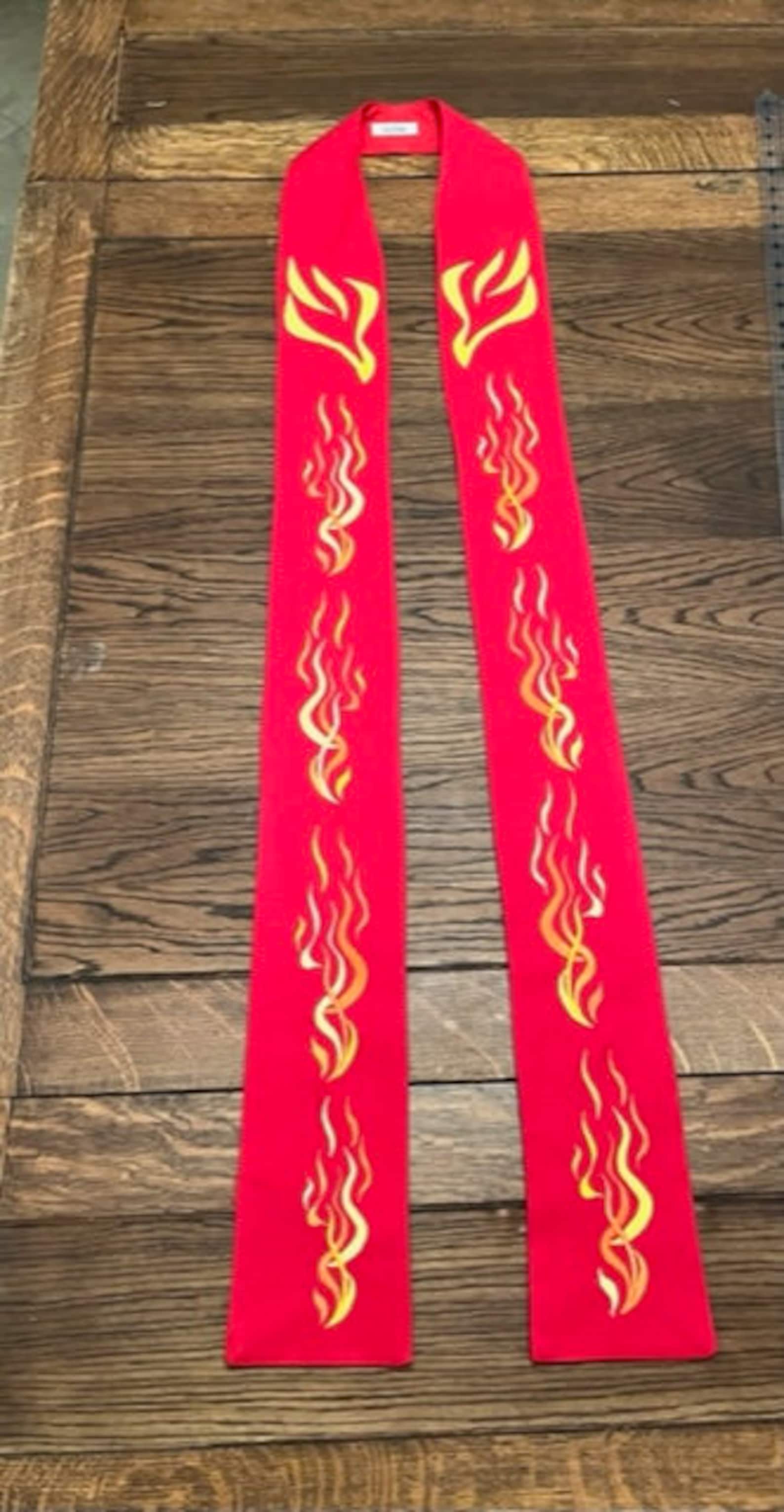 Embroidered Pentecost Stole: Red Clergy Vestment with Flames