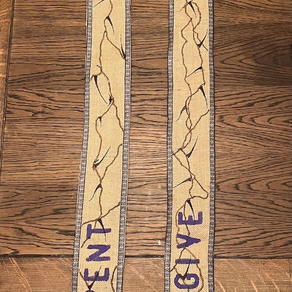 BURLAP LENTEN STOLE....part stitched; part painting...leaving a devout pious feeling during Lent