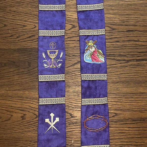 Embroidered Purple Lenten Stole - Clergy Vestment Gift