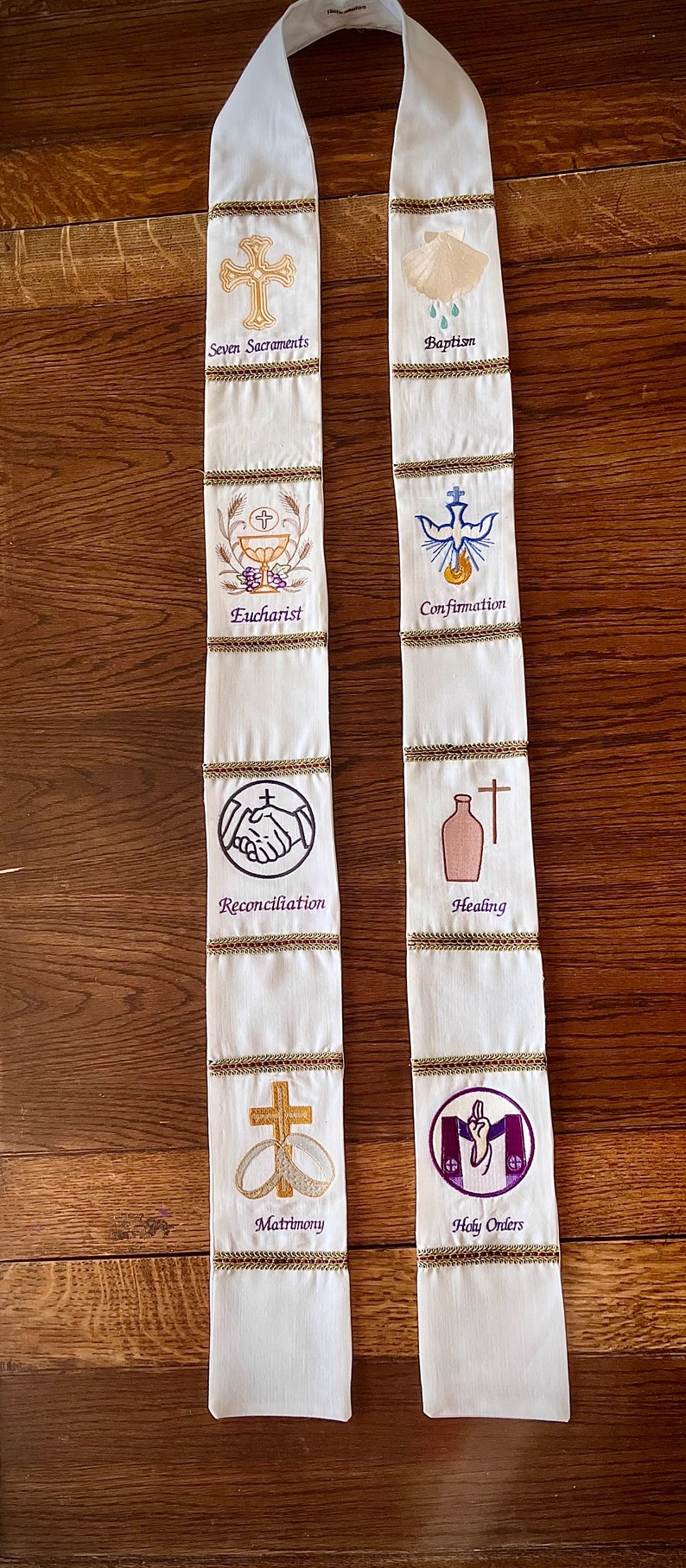 Seven Sacraments Embroidered Stole, Clergy Vestment