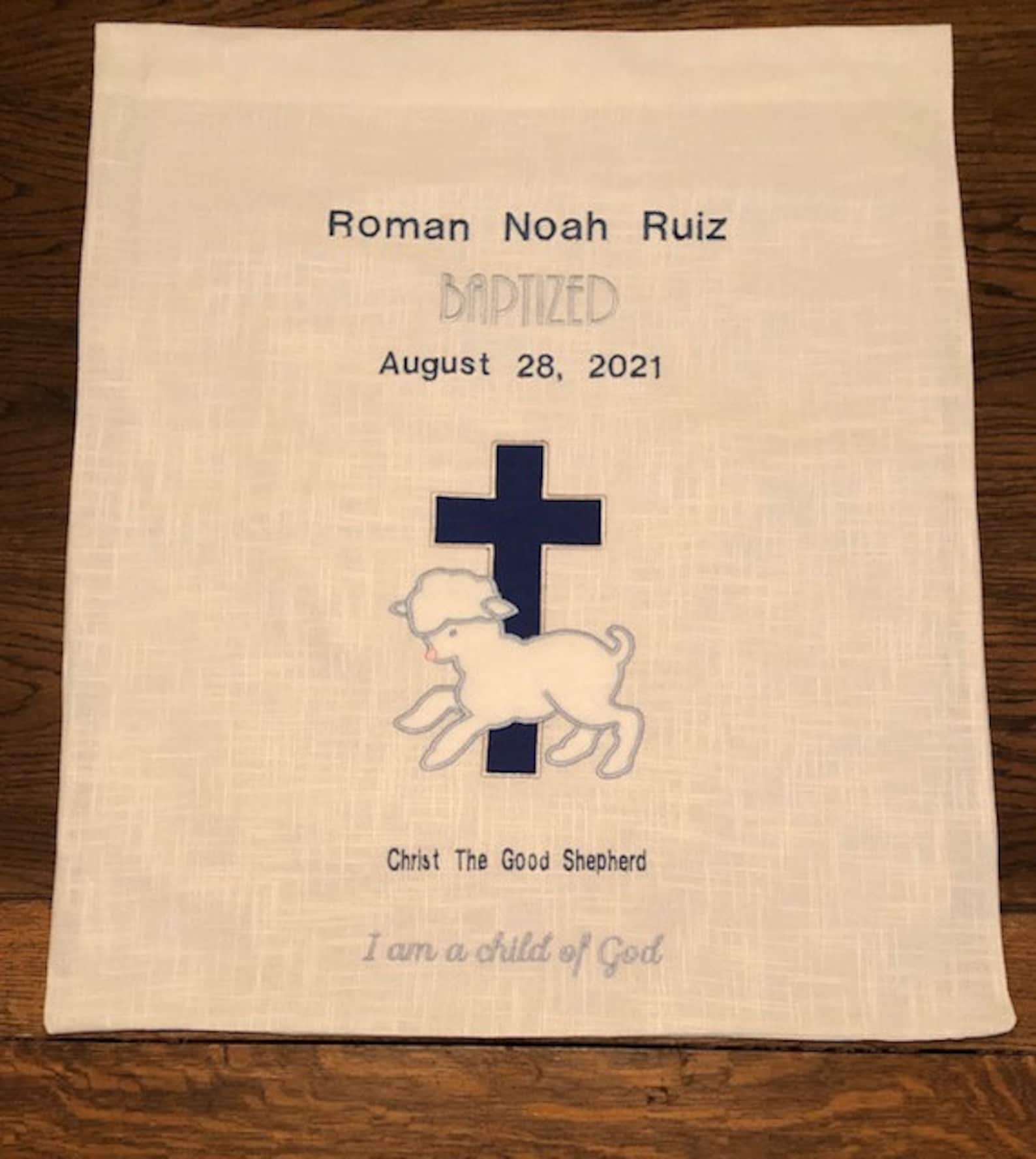 Custom Embroidered Baptism Banner with Lamb & Cross