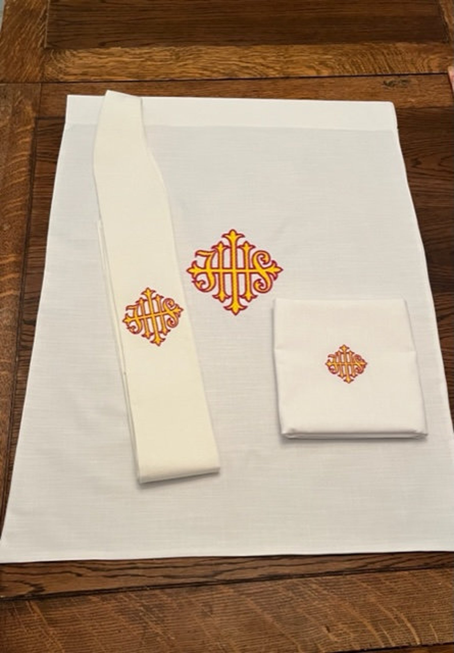 White Clergy Stole with Gold IHS Christogram