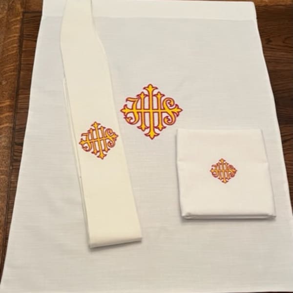 White Clergy Stole with Gold IHS Christogram