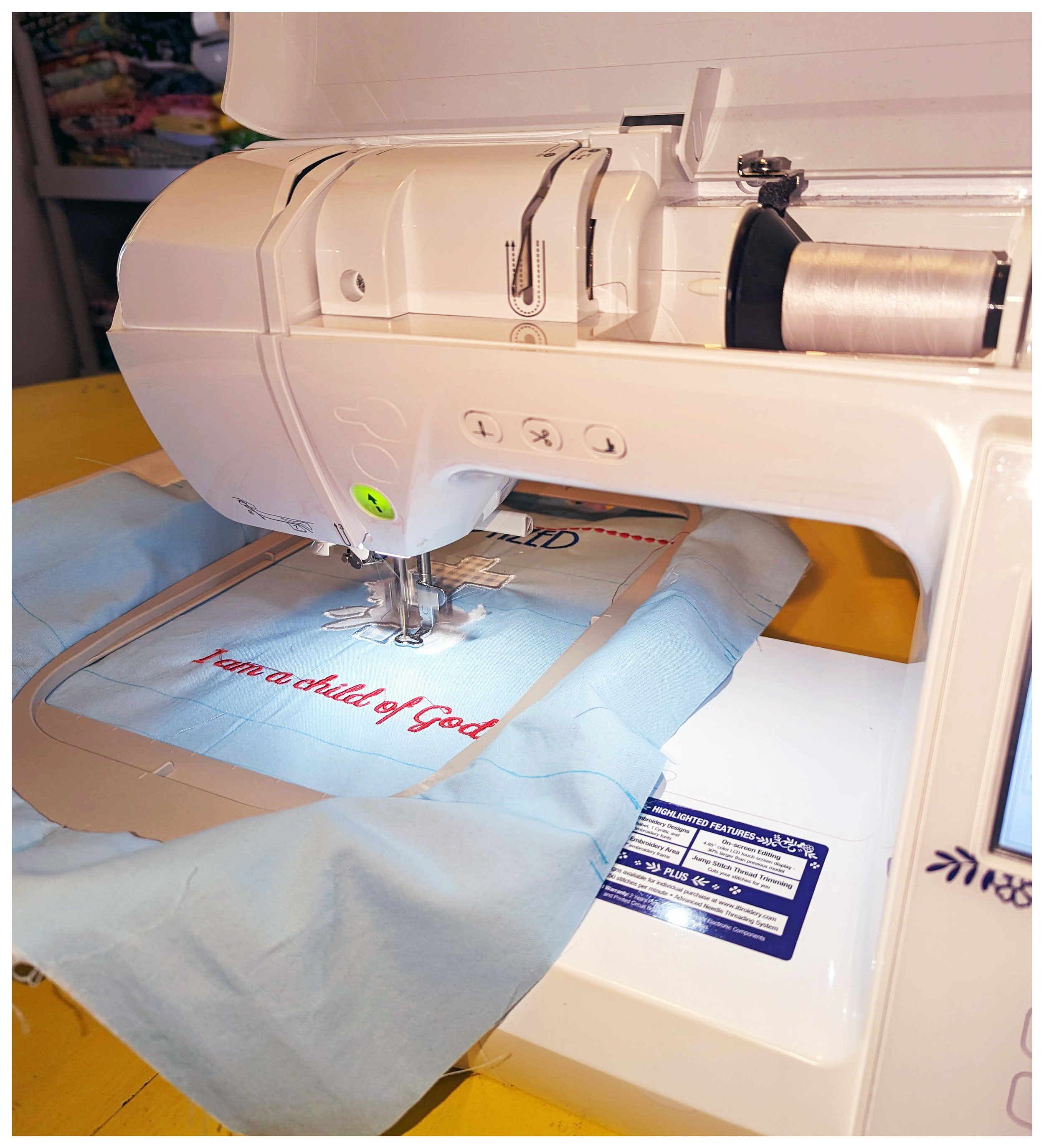 Embroidery machine creating a custom design